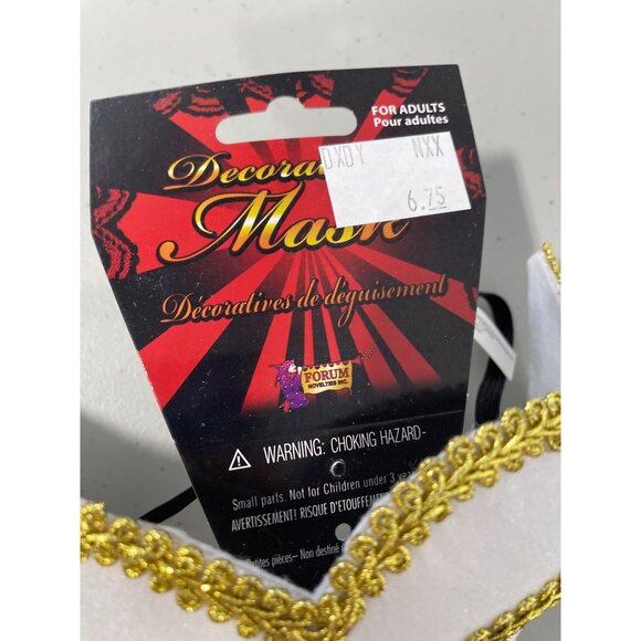Venetian Decorative Mask Forum Novelties Elastic Strap White Gold Trim Party NEW - Picture 2 of 7